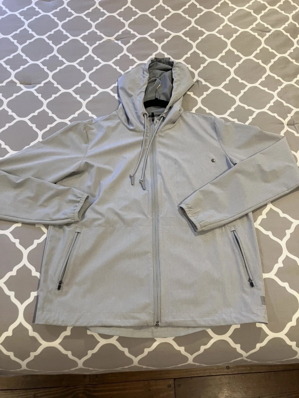 Vuori Chambray Linen Gray Hooded Windbreaker Jacket Outdoor Trainer Shell Small